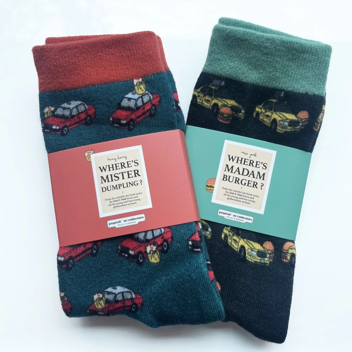 Colorful City Socks - Where's Mister Dumpling   Where's Madam Burger
