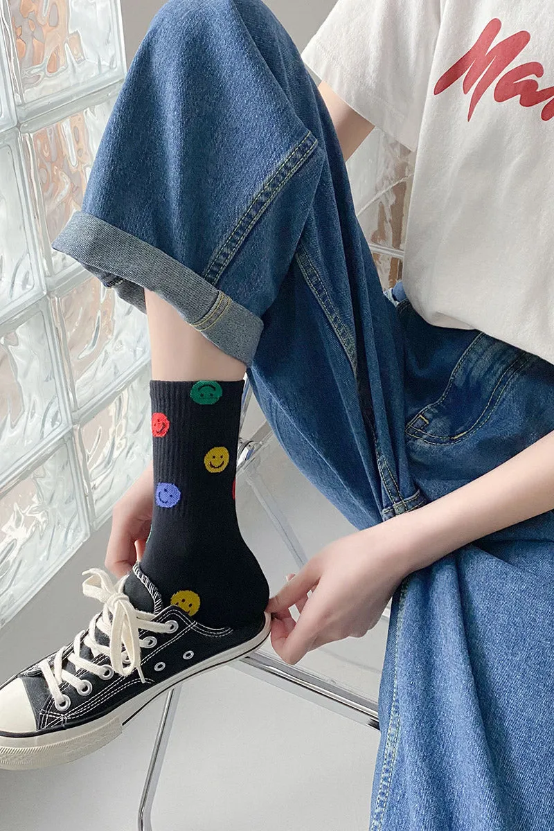 Japanese Cute Colorful Smiley Mid-tube Socks
