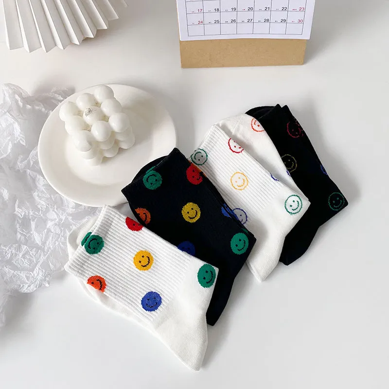 Japanese Cute Colorful Smiley Mid-tube Socks
