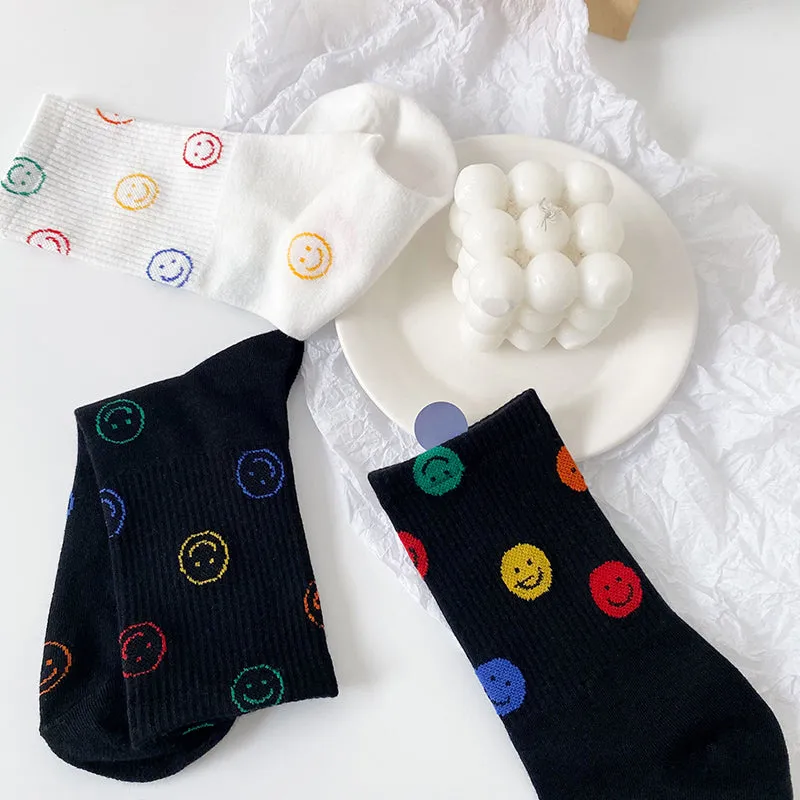 Japanese Cute Colorful Smiley Mid-tube Socks
