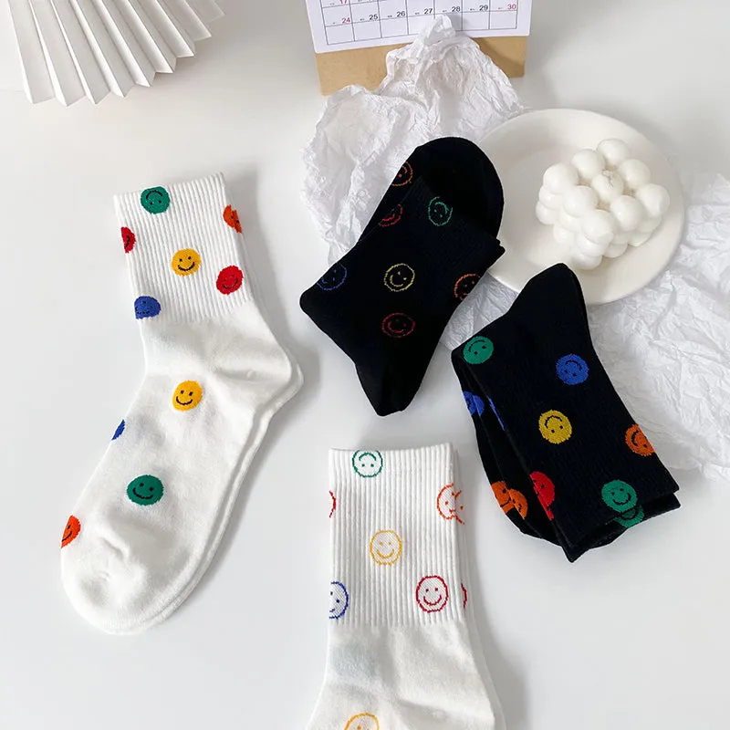 Japanese Cute Colorful Smiley Mid-tube Socks