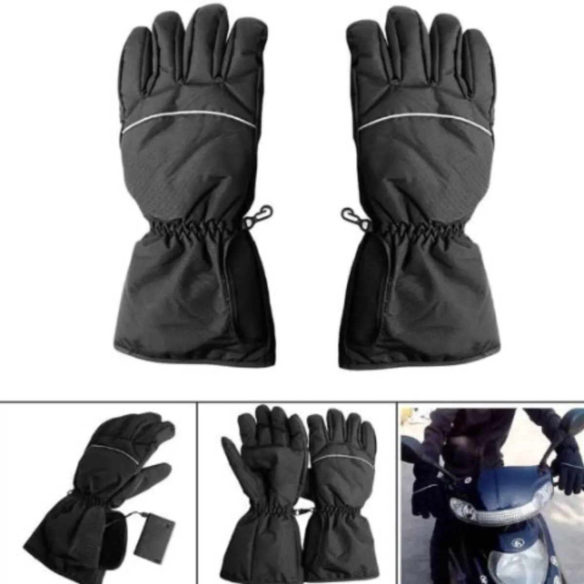 Motorcycle Waterproof Electronically Heated Gloves, Size M-L, Black