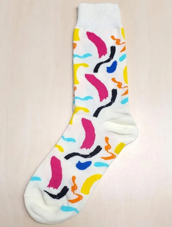 SF452 White Colorful Squiggles Socks